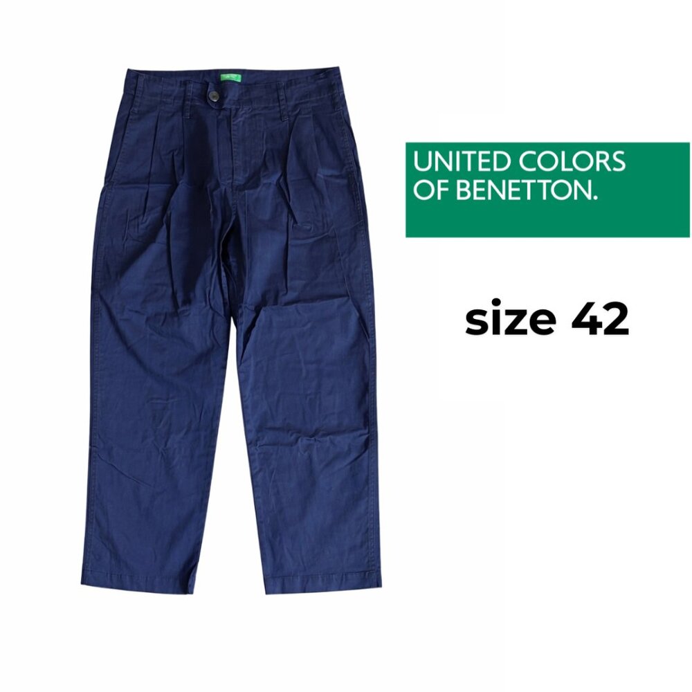 United Colors Of Benetton Navy Pleated Trousers